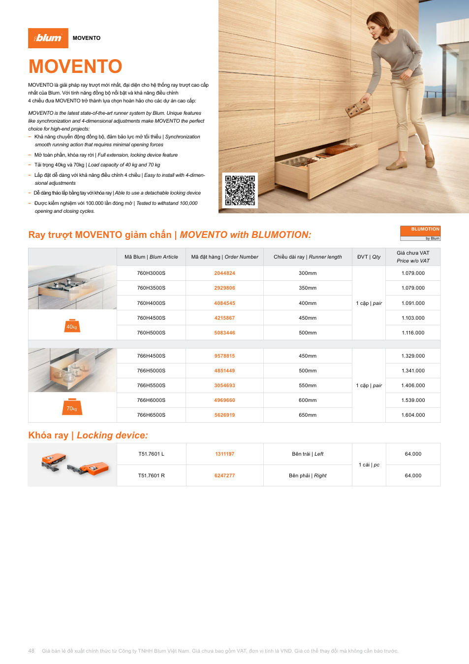 Trang 48 bảng giá Blum 2026-2027 – Ray Trượt Blum Movento 760h3000s 2044824, 40kg