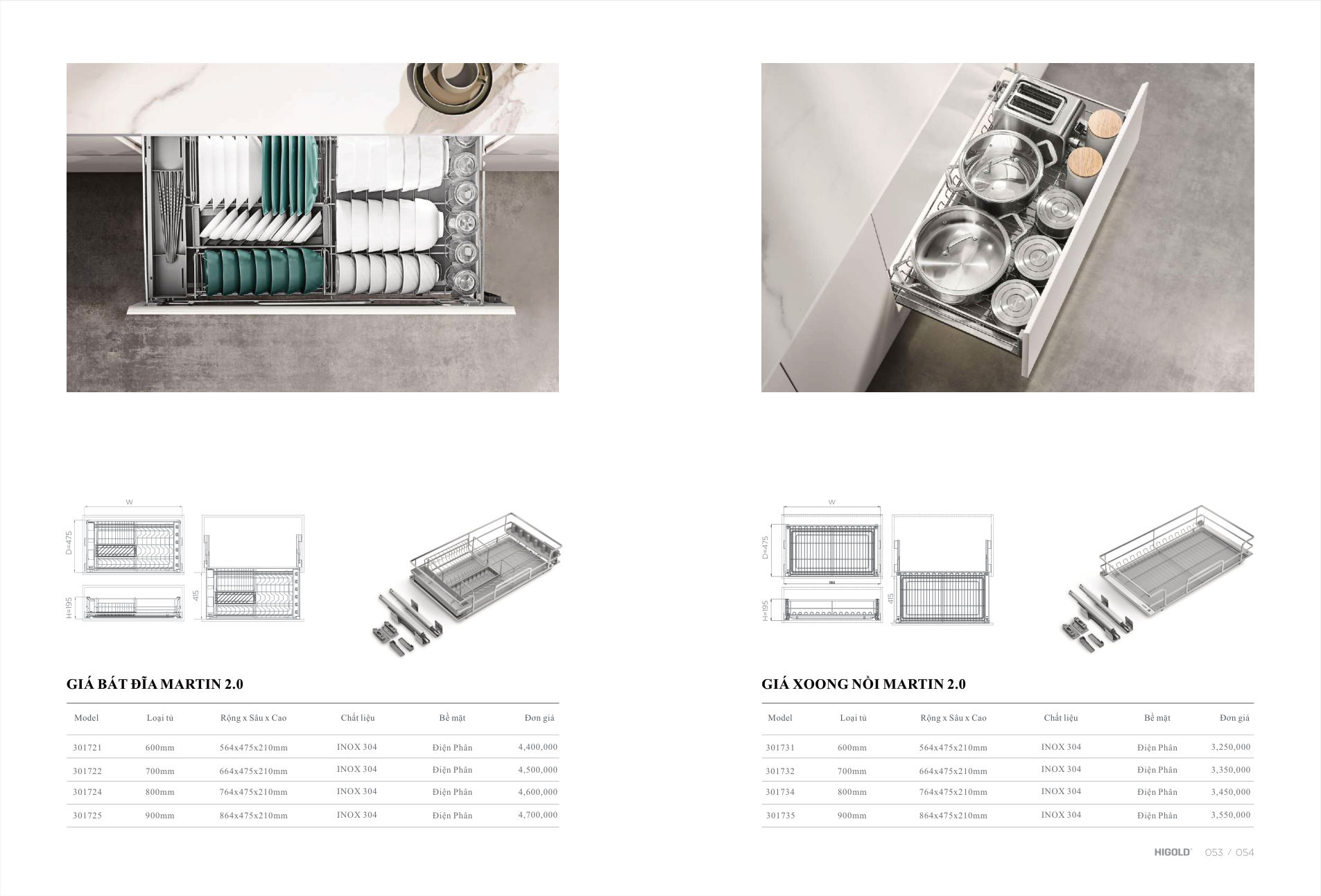 Trang 34 catalogue Higold 2025 – Kệ Xoong Nồi Bắt Mặt Hộc Martin 2.0 Inox 304 (301731-600mm) – Higold