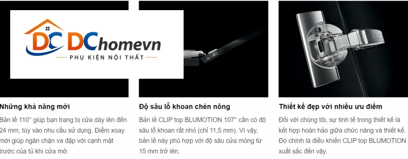 Bản lề tích hợp giảm chấn góc mở 107° 75B1650 3005399