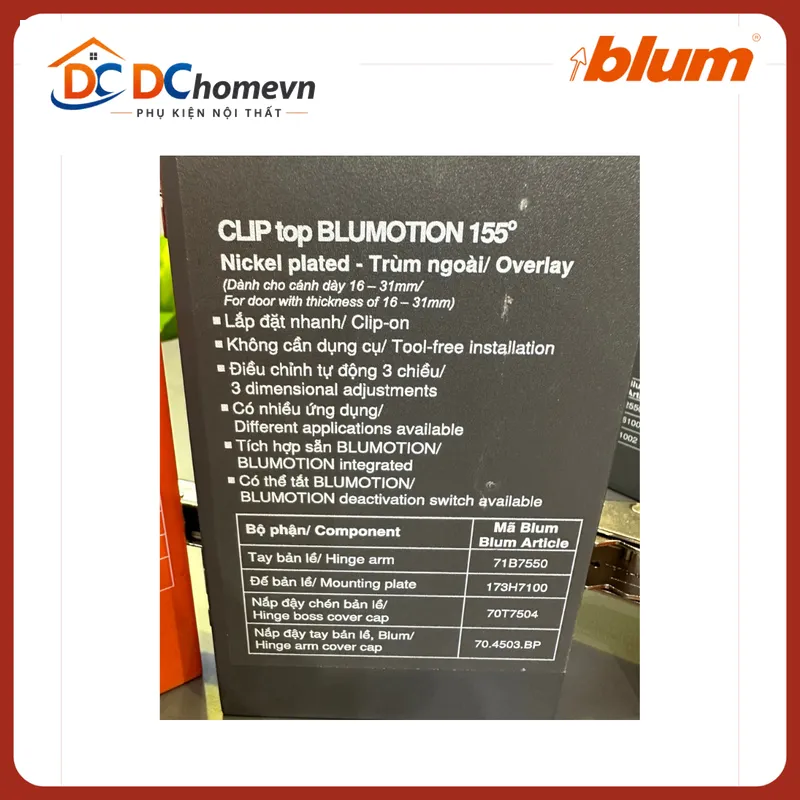 Bản lề tích hợp giảm chấn góc mở 155° 71B7550 1181769