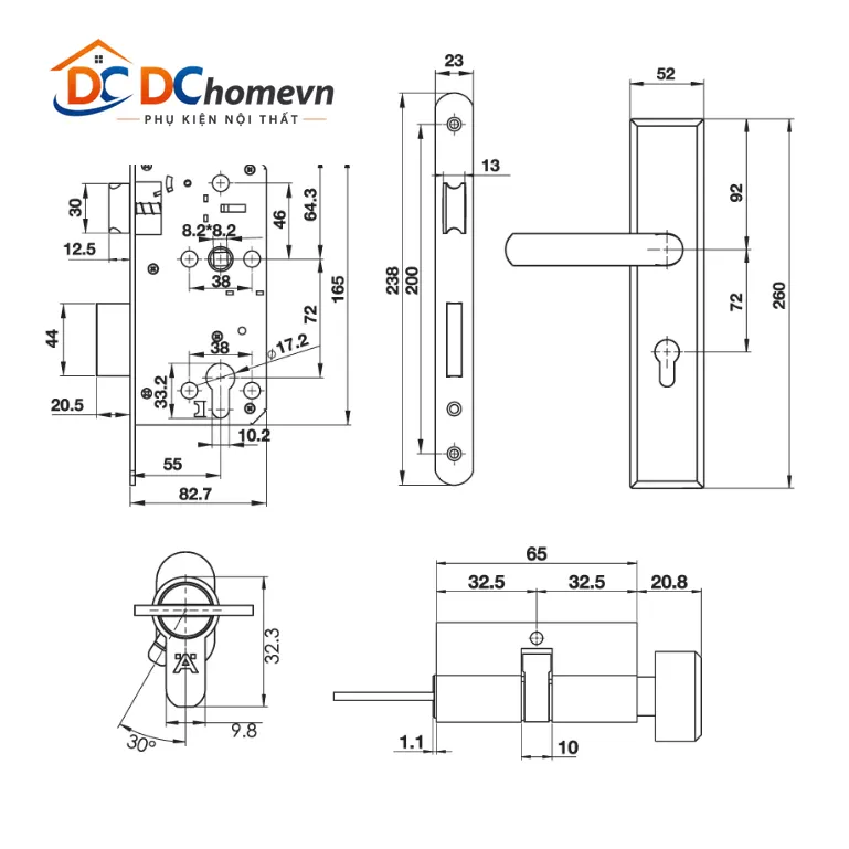 BỘ KHÓA CỬA ĐẾ DÀI HAFELE 499.62.501