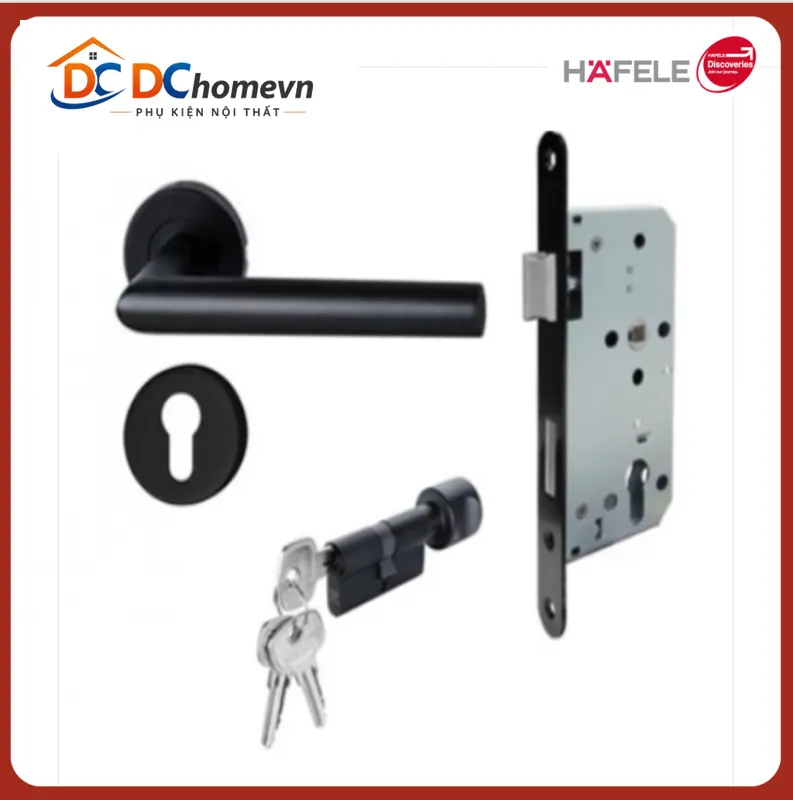 Bộ tay nắm gạt Hafele màu đen cửa phòng, 903.92.559