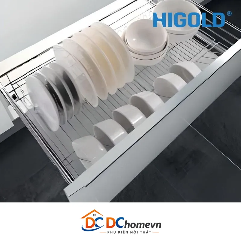 Kệ Chén Dĩa Ray Giảm Chấn Bắt Mặt Hộc Inox 304 (303602 – 800mm) – Higold