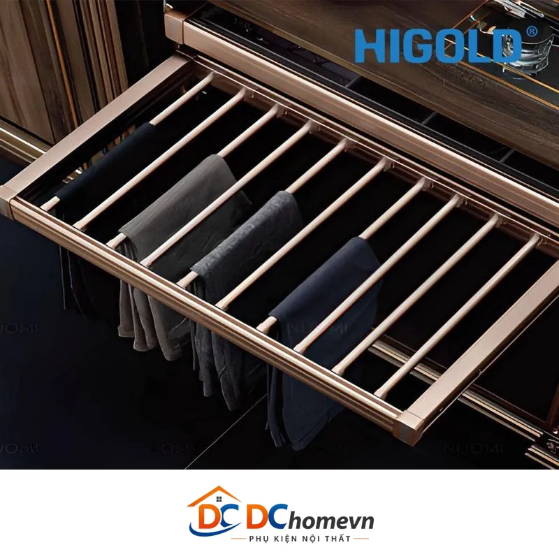 Kệ Treo Quần Ray Giảm Chấn Màu Champagne (6050480 – 800mm) – Higold