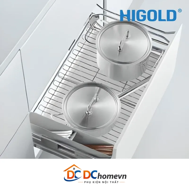 Kệ Xoong Nồi Ray Giảm Chấn Bắt Mặt Hộc Inox 304 (303434 – 800mm) – Higold