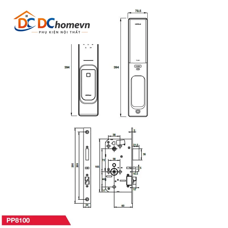 kích thước KHÓA ĐIỆN TỬ HAFELE PP8100 912.20.260