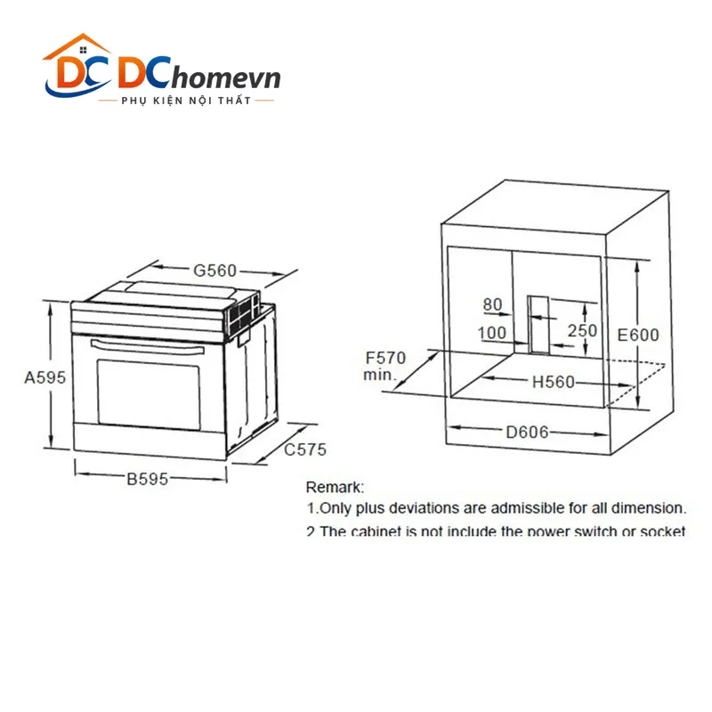 Kích thước lò nướng âm tủ Hafele HO-6T70A 538.01.441