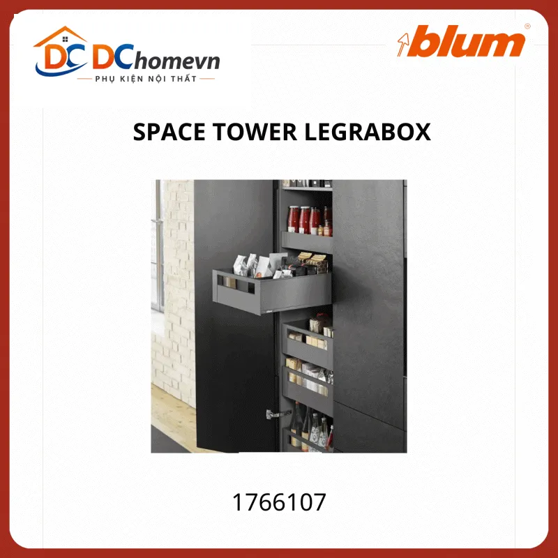 Tủ đồ khô Blum SPACE TOWER LEGRABOX 1766107 xám, rộng 275 -600mm