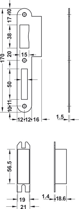 Bản vẽ kích thước / lắp đặt – Thân Khóa Inox Hafele 911.02.153