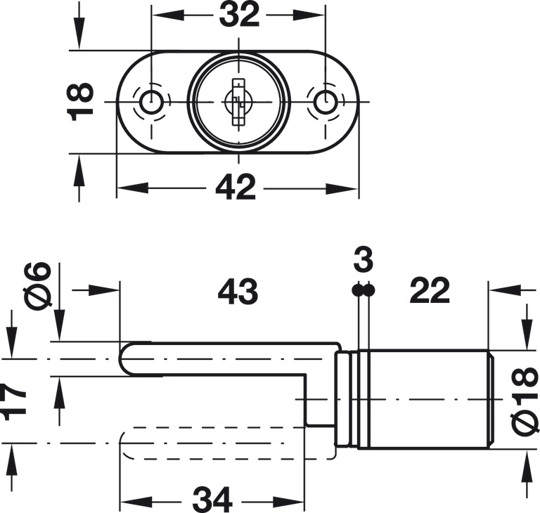 Bản vẽ kích thước / lắp đặt – Khóa Ba Ngăn Hafele Econo 234.99.240