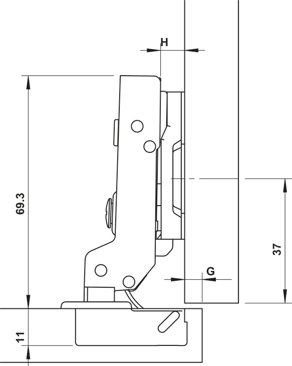 Bản vẽ kích thước / lắp đặt – Bản Lề Hafele Diy Inox 304 Giảm Chấn Trùm Nữa 315.07.114